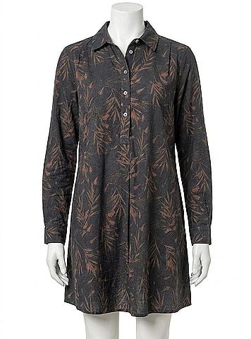 Lilla P Belted Long Sleeve Shirt Dress in Onyx/Java Print (view 1)