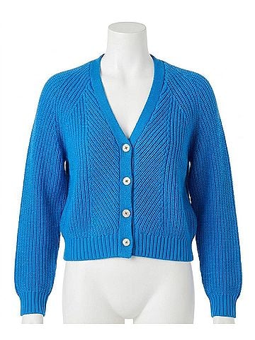 Lilla P Shrunken V-Neck Cardigan in Dutch Blue (view 1)