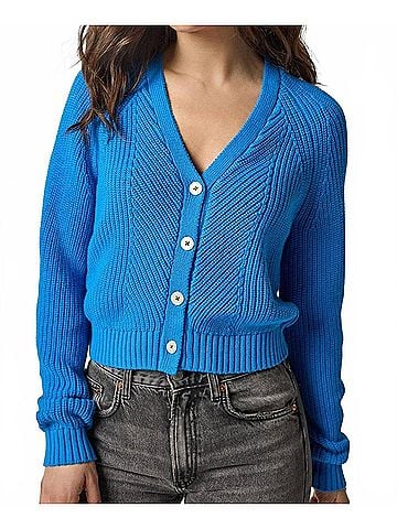 Lilla P Shrunken V-Neck Cardigan in Dutch Blue (view 2)