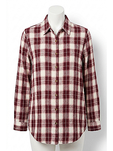 Hatch Flannel Plaid Button Down Maternity Shirt in Bordeaux (view 1)