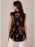 Ninety 100% Polyester Floral Black Multi Color Sleeveless Top Size L - photo 3