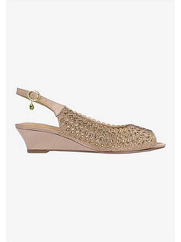 J. Renee Women's Malorie Sling Back Pumps in Beige Satin/Stones (view 1)