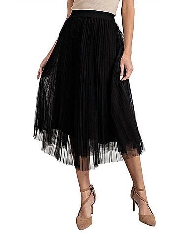 ee:some Mesh Pleated Midi Skirt in Black (view 2)
