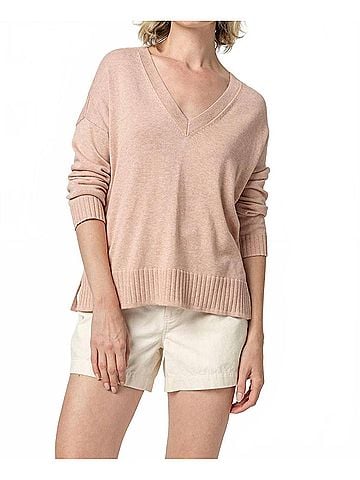 Lilla P Easy Back Seam Vneck Sweater in Cameo (view 2)