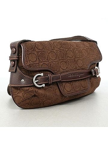 Salvatore Ferragamo Salvatore Ferragamo Shoulder Bag, Gancini Canvas, Brown, Women's (view 2)
