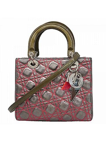 Christian Dior Christian Dior handbag, Cannage Lady Dior, leather, silver and pink, 2-way bag for women. (view 1)