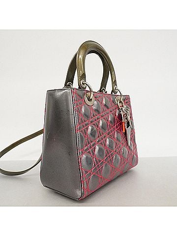 Christian Dior Christian Dior handbag, Cannage Lady Dior, leather, silver and pink, 2-way bag for women. (view 2)