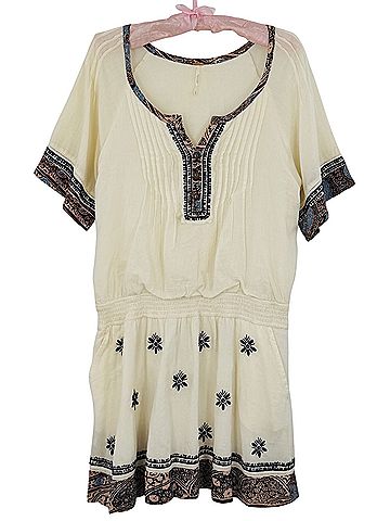 Free People 2017 Embroidered Cinched Waist Mini Dress | Romantic Boho Coquette Indie Sleaze Coastal Cowgirl  Casual Dress (view 2)