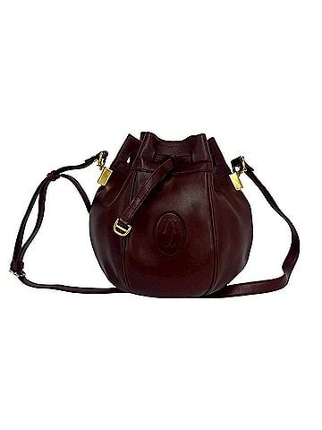 Cartier CARTIER Vintage Must Line Logo Leather Drawstring Shoulder Bag/Pouch/Sacoche, Bordeaux, 14965 (view 1)