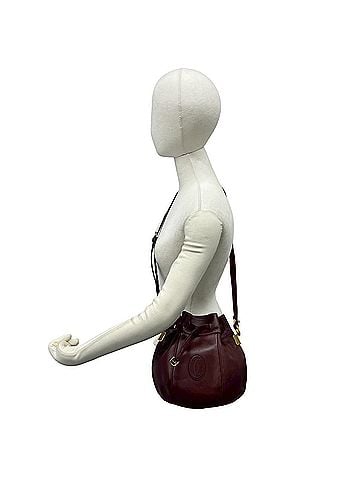 Cartier CARTIER Vintage Must Line Logo Leather Drawstring Shoulder Bag/Pouch/Sacoche, Bordeaux, 14965 (view 2)