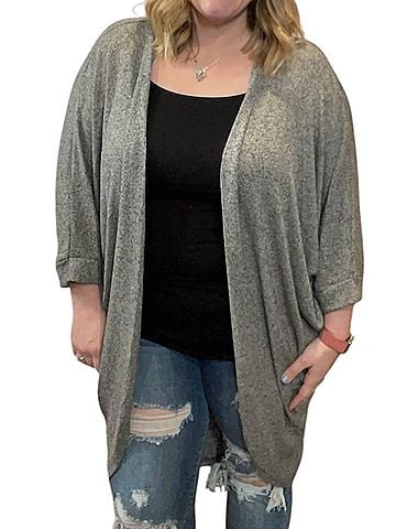 She + Sky Long Rounded Hem Cardigan in Grey (view 2)