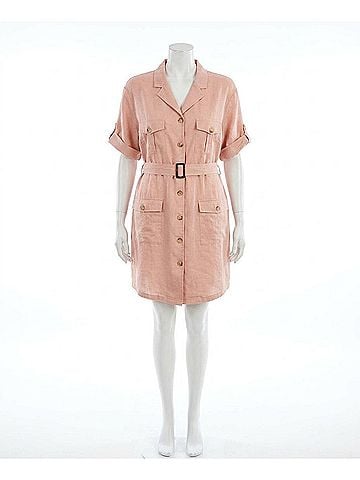 Davi & Dani Belted Shirt Plus Dress in Pink (view 1)