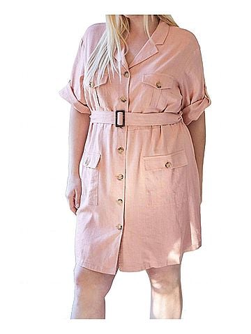 Davi & Dani Belted Shirt Plus Dress in Pink (view 2)