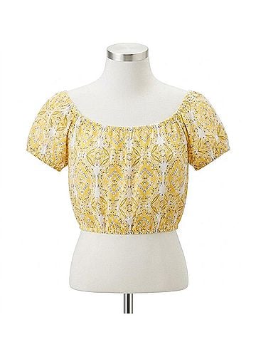 She + Sky Puff Sleeve Crop Top in Yellow (view 1)