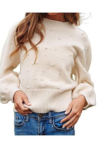 Davi & Dani Sweetest Together Pearl Sweater in White (view 2)