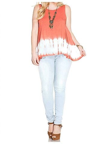 She + Sky Tie Dye Sleeveless Tank - Plus in Coral (view 2)