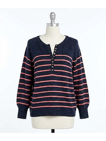 Davi & Dani Stripe Plus Sweater in Navy (view 1)