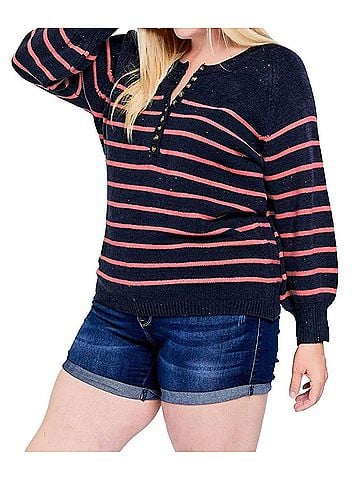 Davi & Dani Stripe Plus Sweater in Navy (view 2)