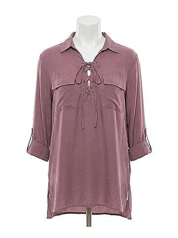 She + Sky Lace Up Shirt in Dusty Mauve (view 1)