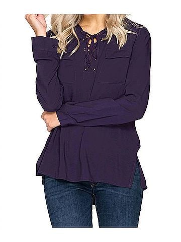 She + Sky Lace Up Shirt in Purple (view 2)
