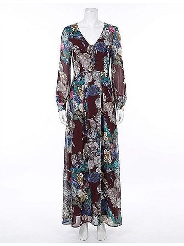 She + Sky Long Sleeve Floral Maxi Dress in Plum (view 1)