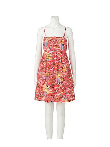 TCEC Beach Print Tie Back Design Flowy Dress in Red (view 1)