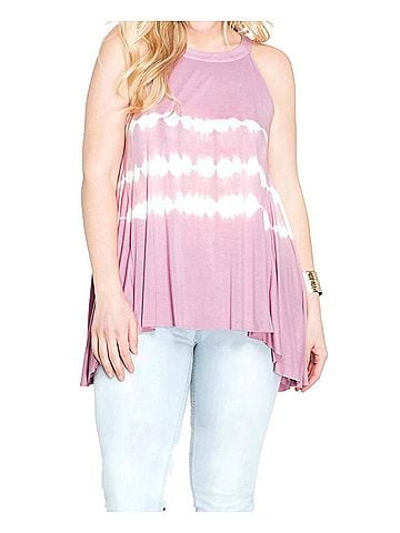 She + Sky Sleeveless Tie Dye Tank in Rose (view 2)