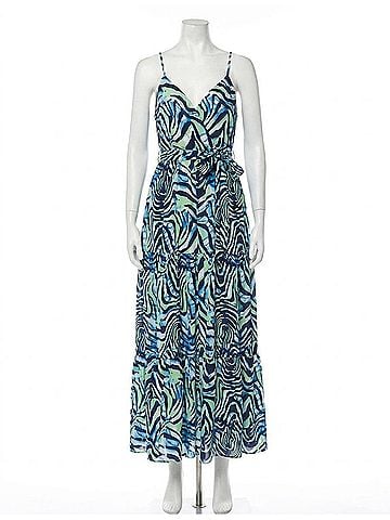 She + Sky Surplice Cami Printed Woven Tiered Maxi Dress in Navy (view 1)