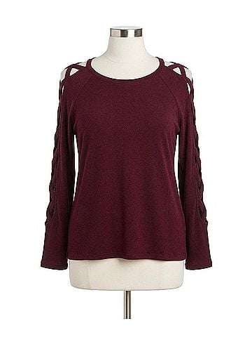 She + Sky Lattice Strap Sleeve Plus Sweater in Burgundy (view 1)