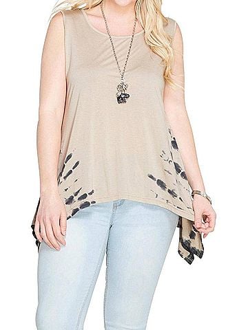 She + Sky Sleeveless Tank Top in Taupe (view 2)