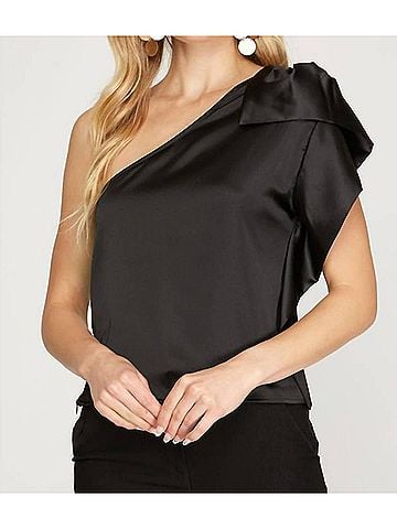 She + Sky Rhoda Satin Top in Black (view 2)