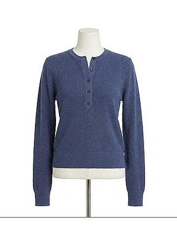 White + Warren Fine Cotton Blend Ribbed Henley Sweater in Vintage Indigo (view 1)