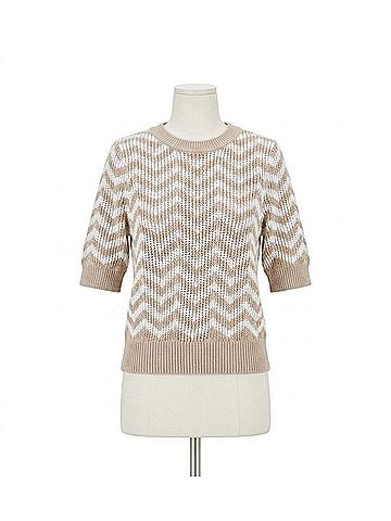 White + Warren Chevron Stripe Mesh Top in Neutral Combo (view 1)