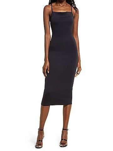 Good American Scuba Spaghetti Midi Dress in Black (view 2)
