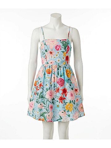 Peach Love Blossom Back Bow Dress in Blue Floral (view 1)