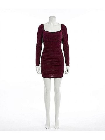 Peach Love Gordania Shimmer Velvet Dress in Burgundy (view 1)
