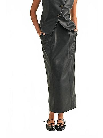 MIOU MUSE Leather Pencil Skirt in Black (view 2)