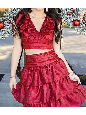 TCEC Ruffled Romance Top in Red (view 2)