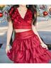 TCEC Solid Red Ruffled Romance Top in Red Size S - photo 2