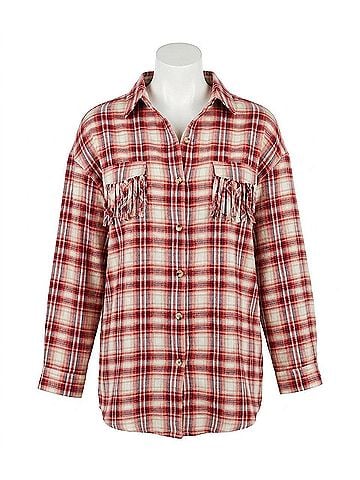 Davi & Dani Plaid Button Up Plus Shirt in Red (view 1)
