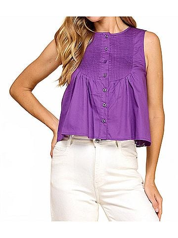 TCEC Davis Pleated Tank in Bright Purple (view 2)
