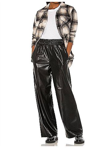 Blank NYC Faux Leather Wide Leg Pants in Off The Record (view 2)