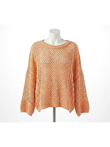 Pol Contrast Knit Spring Sweater in Salmon Peach (view 1)