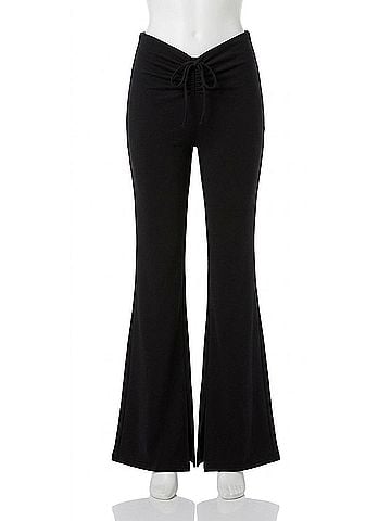 Blank NYC Flare Pants With Drawstring Front in Black (view 1)