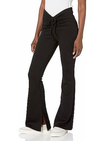 Blank NYC Flare Pants With Drawstring Front in Black (view 2)