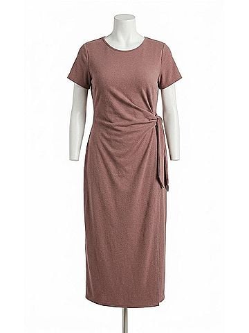 Gilli Plus Size Ribbed Waist Tie Midi Dress in Brown (view 1)