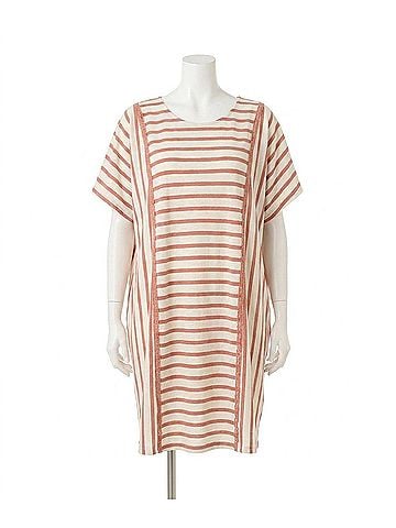 Davi & Dani Stripe Midi Plus Dress in Mud (view 1)
