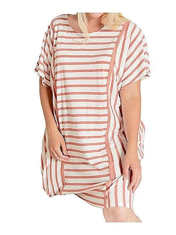 Davi & Dani Stripe Midi Plus Dress in Mud (view 2)