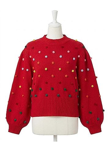 Davi & Dani Party Isn't Over Pom Sweater in Red (view 1)