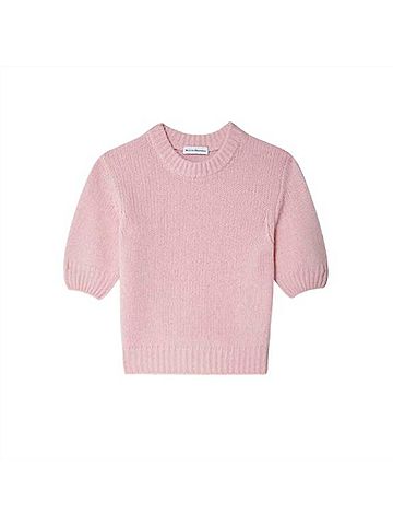 White + Warren Cashmere Featherweight Puff Sleeve Crew Sweater in Primrose (view 1)